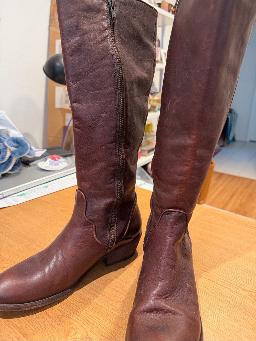 Frye Women's Tall Leather Riding Boots in Dark Brown